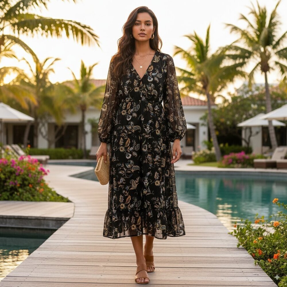 ASTR the Label Anais Dress Black Multi Floral